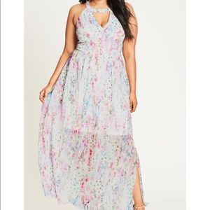 City Chic Floral maxi dress with slit (plus size)